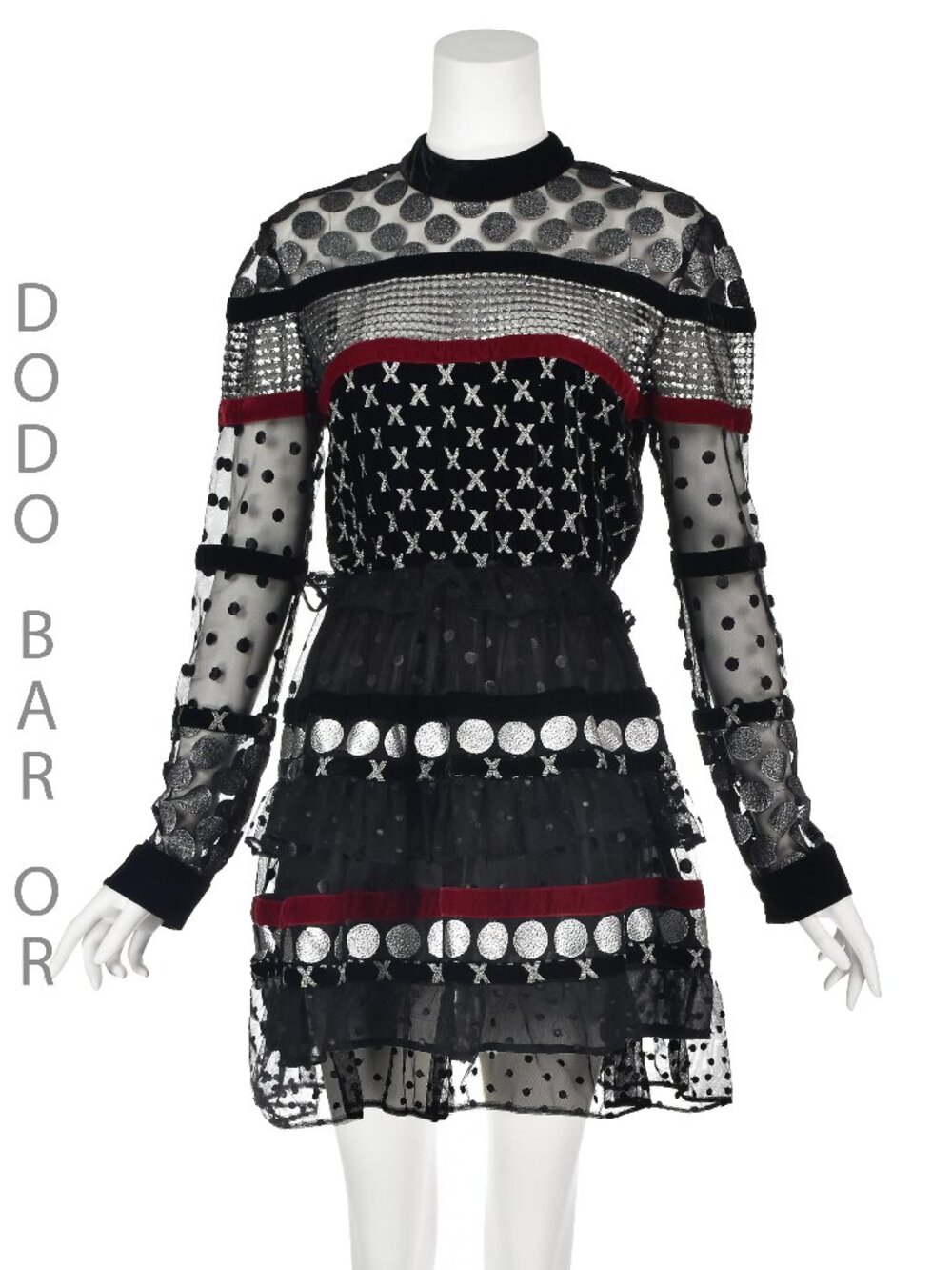DODO BAR OR Black & Silver Tulle & Lace "Amaliya" Mini Party Dress, SIZE 12